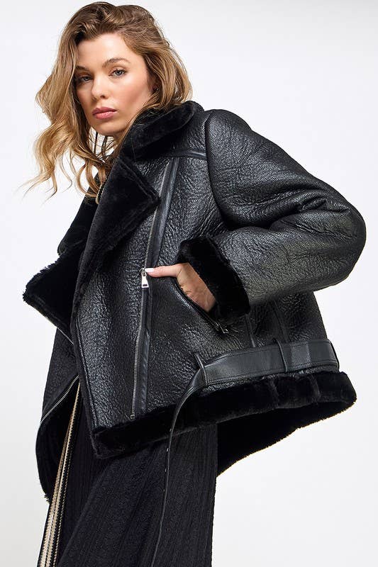 Thick Faux Leather Fur: Black