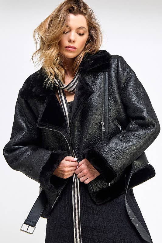 Thick Faux Leather Fur: Black