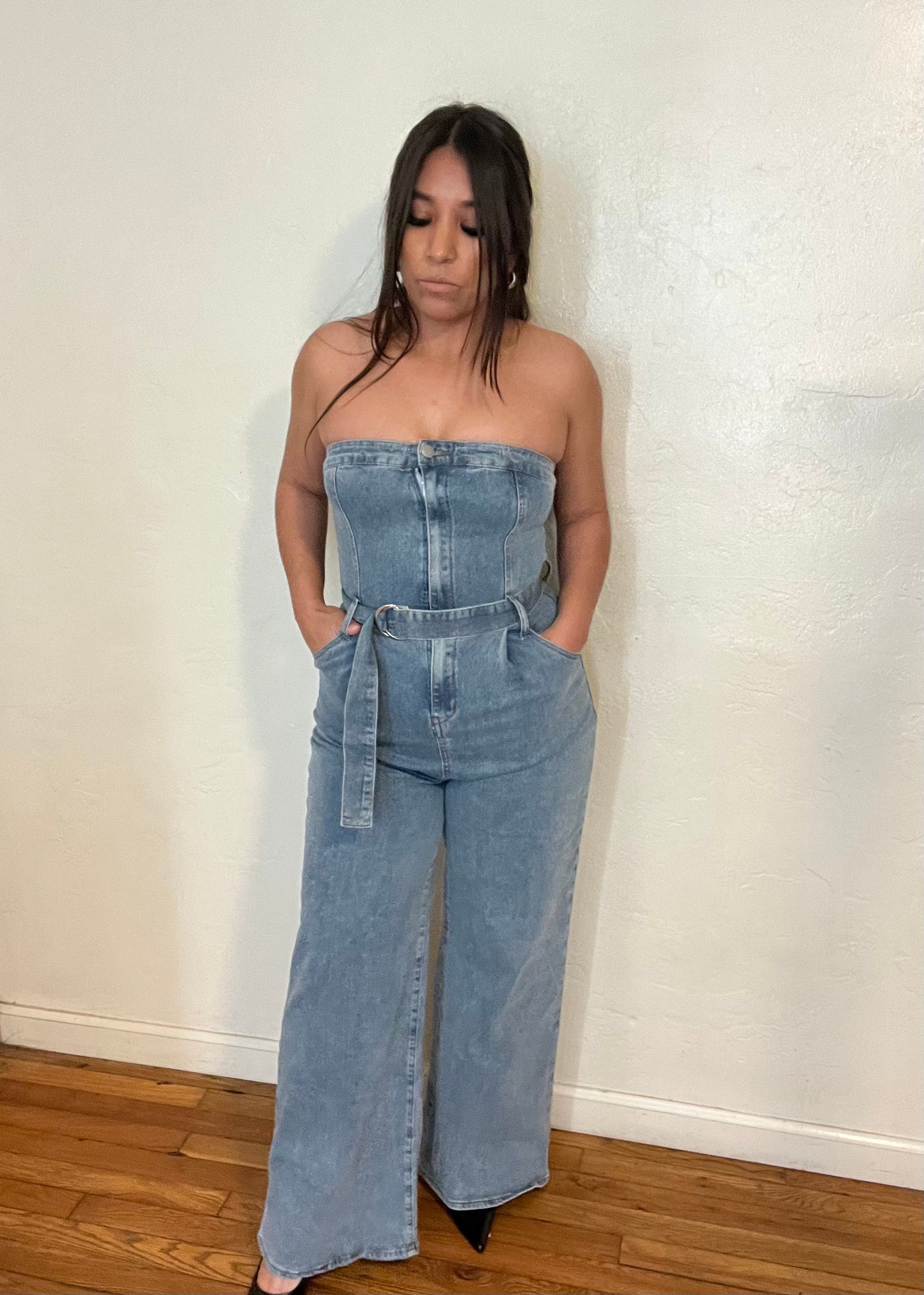 WIDE LEG DENIM JUMPSUIT