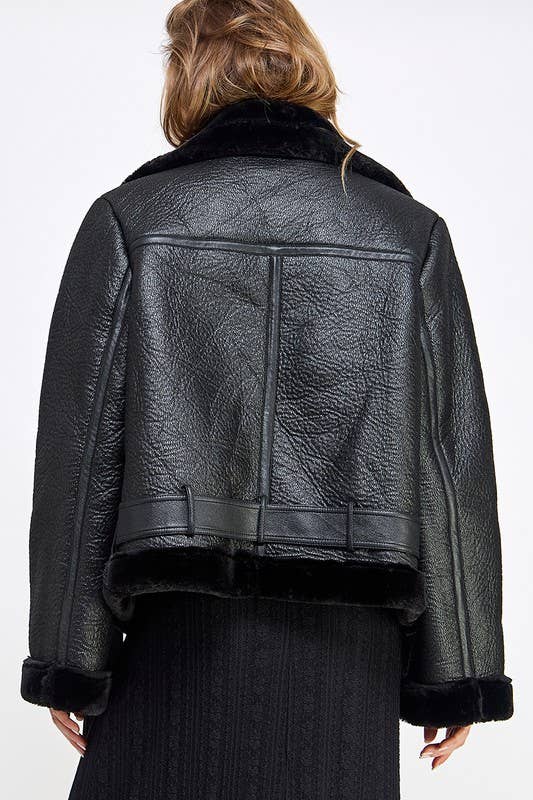 Thick Faux Leather Fur: Black