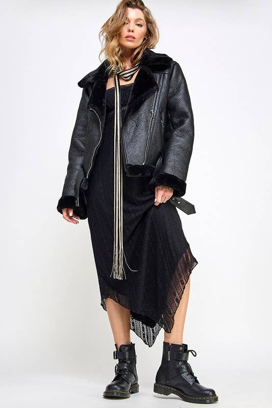 Thick Faux Leather Fur: Black