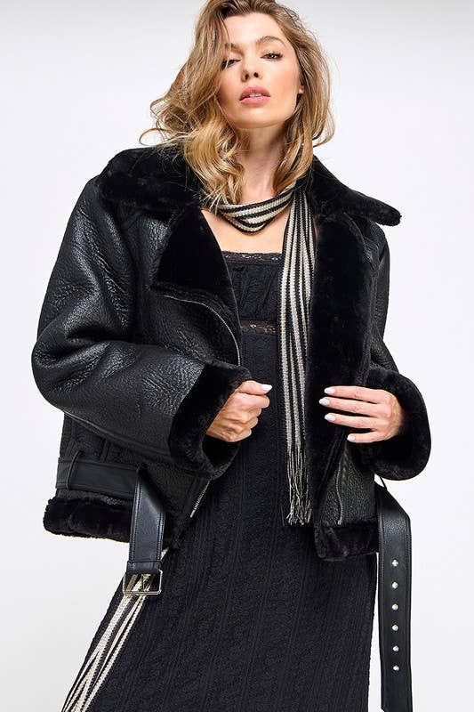 Thick Faux Leather Fur: Black